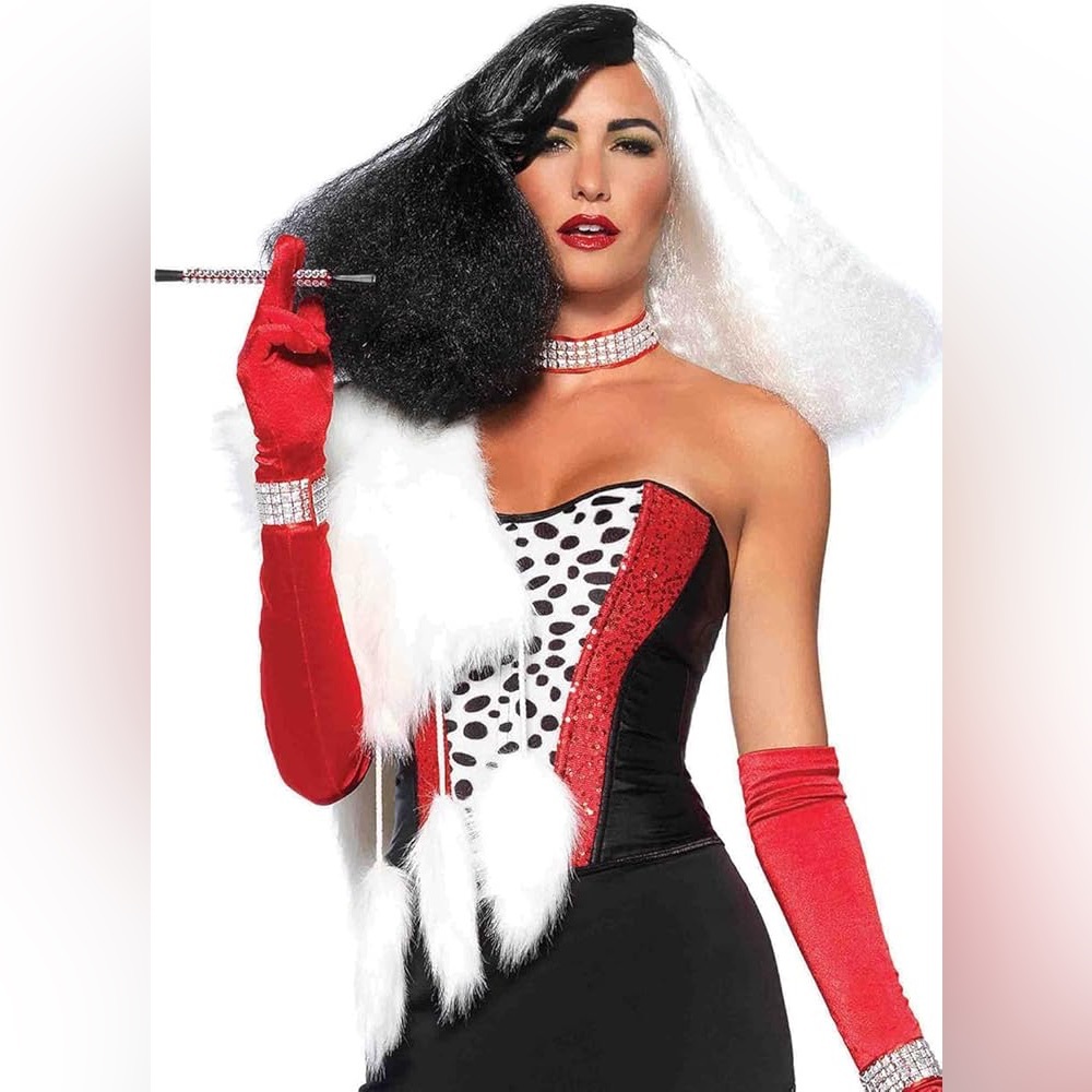 New Leg Avenue Women's Black and White Two-Tone Diva Disco Cruella Wig
